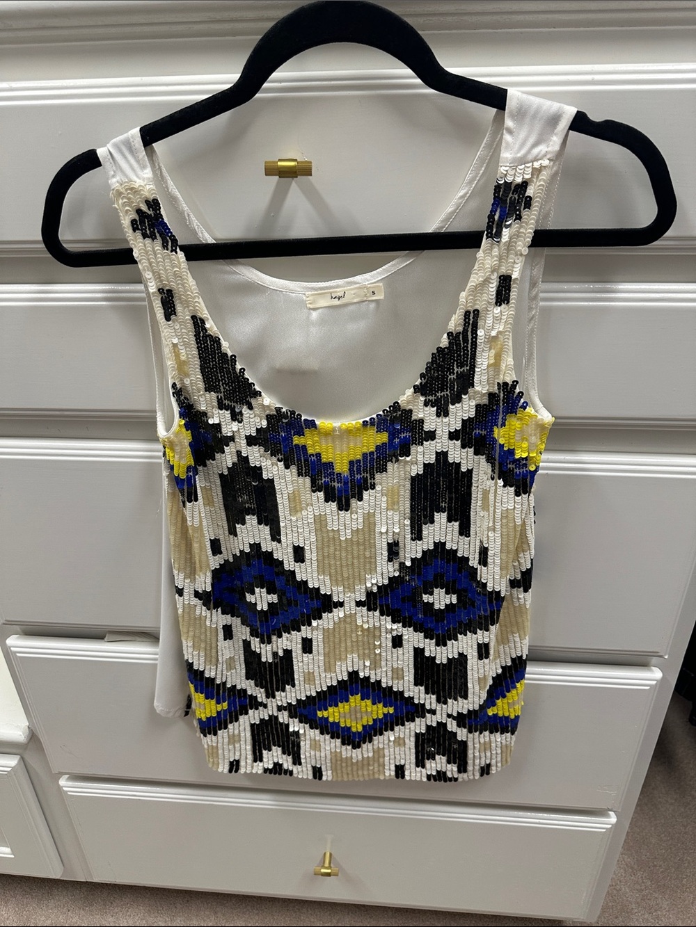 Sequence Geometric Scoop Neck Tank Top - White, Black & Blue